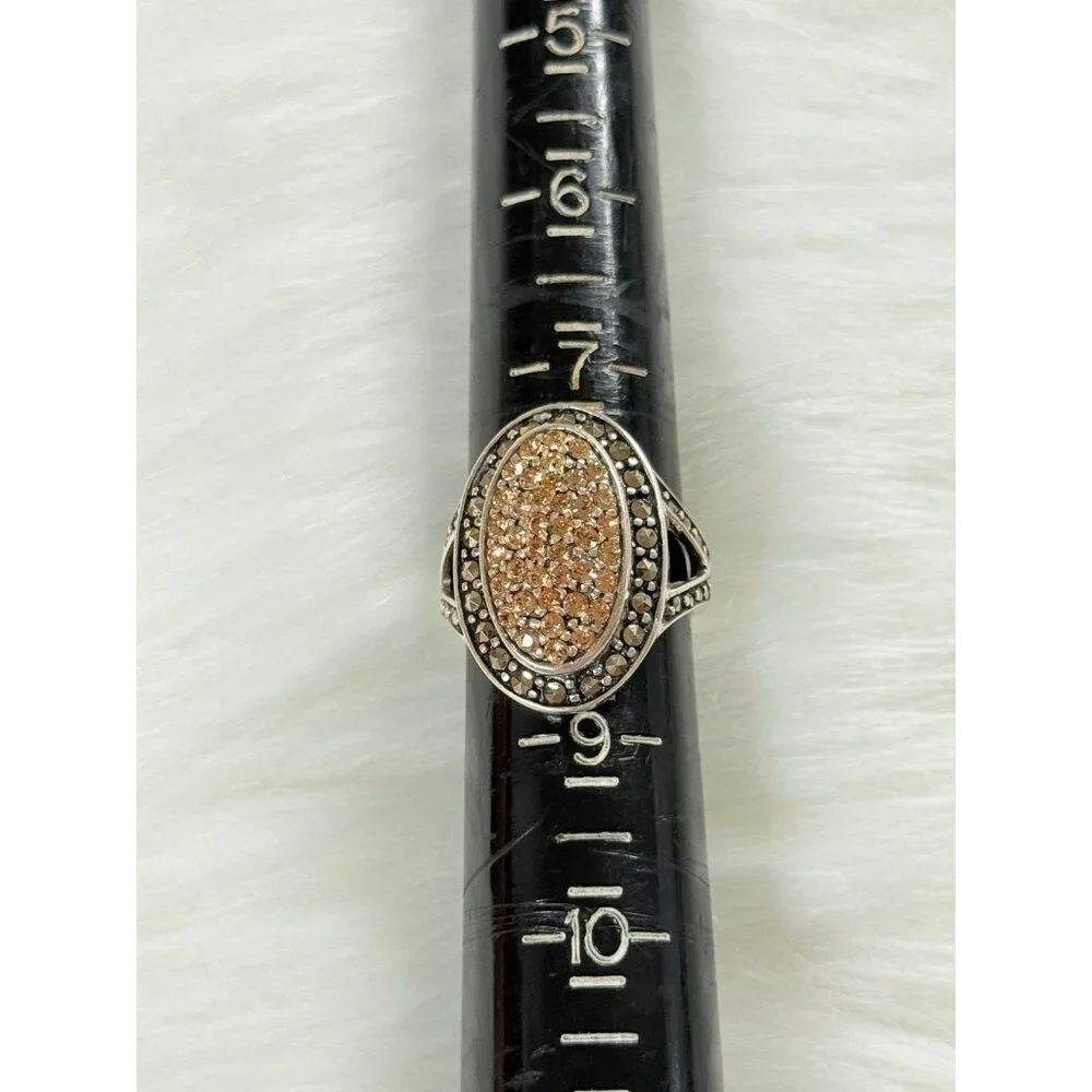 Champagne Stones/Black Marcasites Silver‎ 925 Ring